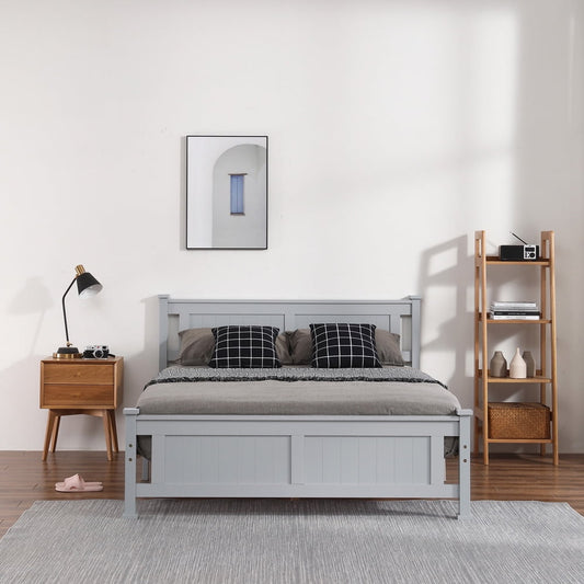 Sesslife Queen Bed Frame for Adults, Upgrade Wood Bed Frame with Headboard and Footboard, Modern Platform Bed No Box Spring Needed for Bedroom, Holds 550 LBs, Gray