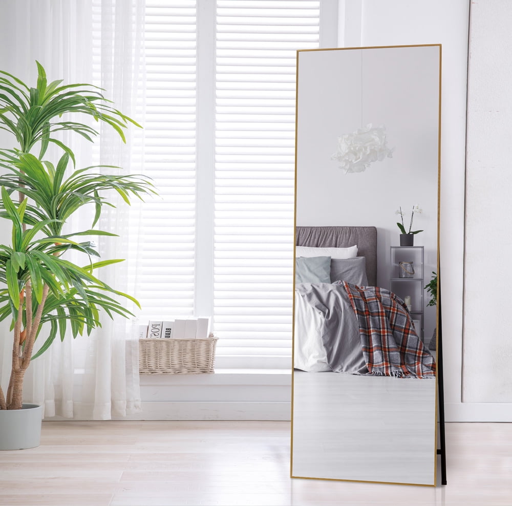 Sesslife Full Length Mirror, Standing Full Length Mirror with Adjustable Stand, Silver Aluminum Frame, Rectangle Body Floor Mirror Full Length for Bedroom Living Room Dressing, 65" x 22"