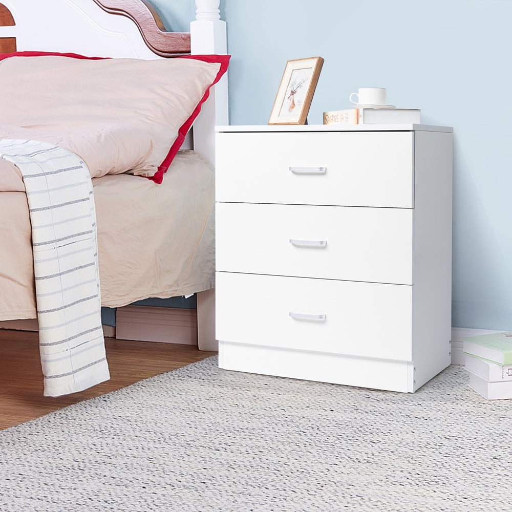 SESSLIFE White Nightstand for Bedroom, Modern 3-Drawer Bedside Table with Storage, Wood Side End Table for Living Room