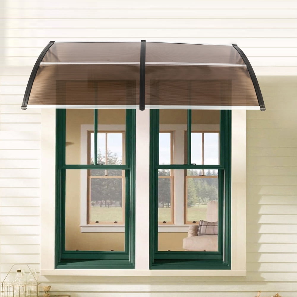 Window Door Awnings, Sesslife Front Door Canopy for UV Rain Snow Sunlight Protection, Aluminum Patio Awning 78.74" L x 37.8" W, Brown & Black, X3355