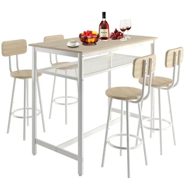 Sesslife 3-Piece Modern Dining Set for Home, Kitchen, Dining Room with Storage Backrest, Square Table with 2 Chairs, Steel Frame, Brown Color