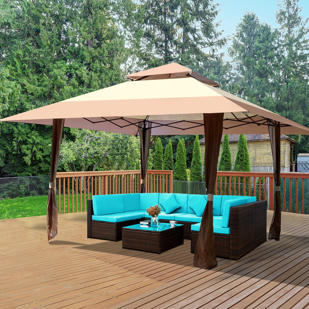 Patio Gazebo 13 x 13 ft, Sesslife Pop Up Square Gazebo with Double Layer Top, 169 Feet Shade Area, UV Protection Outdoor Canopy for Backyard Party Camping, Coffee