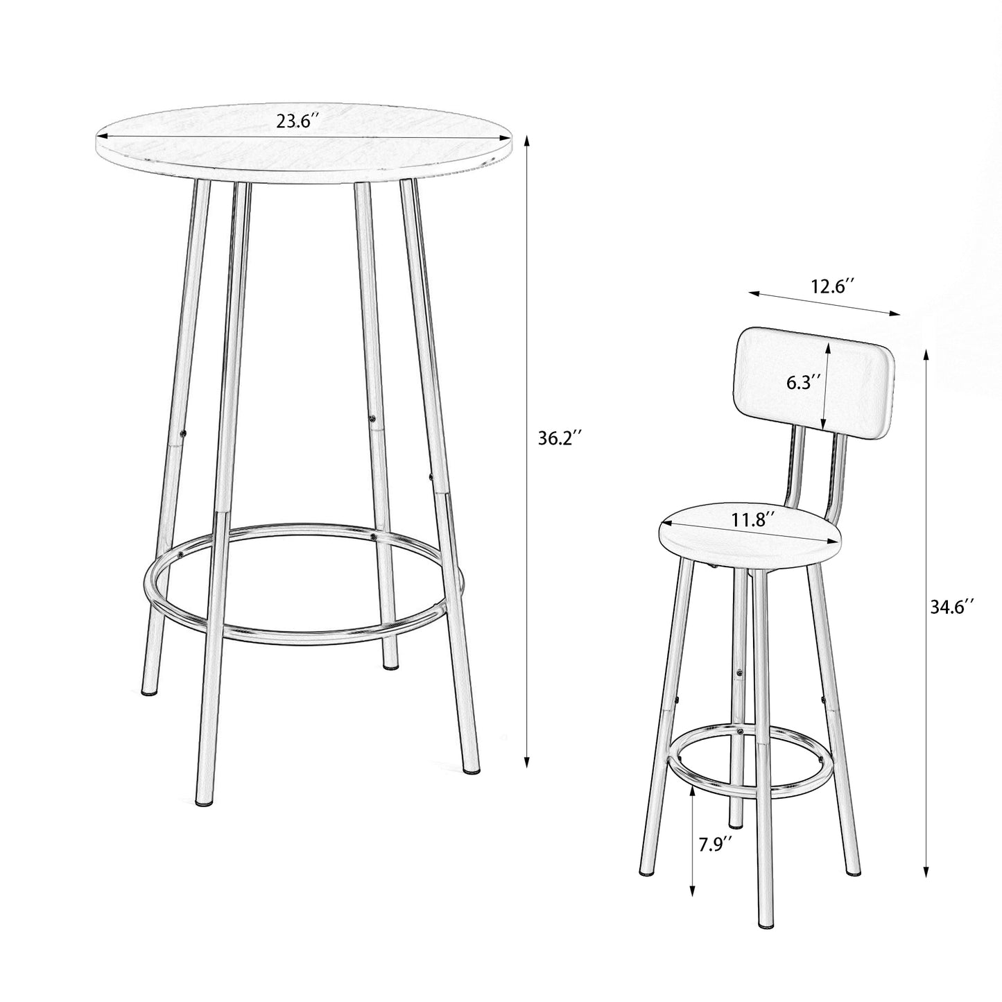 Bar Table Set for 2, Sesslife Round Wood Dining Table Set with Chairs, Counter Height Bistro Dining Table and Upholstered Stools, for Dining Room, Kitchen, Coffee Bar, Gray