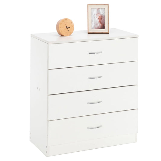 Wooden 4 Drawers Nightstand, SESSLIFE White Bedroom Bedside Table with Storage, Modern Sofa End Table for Living Room, X257