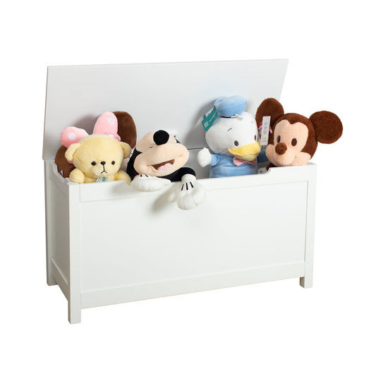 SESSLIFE Toy Storage Box, Wooden Toy Box for Boys Girls with Safety Hinge Lip, Groove Handle, Kids Toy Chest Organizer for Bedroom Playroom, White Storage Chest 16.7'' H x 31.5'' W x 13'' D, X1841