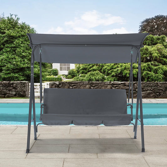 Sesslife Porch Swing with Canopy, 3-Seat Patio Swing Chairs for Backyard Porch, Canopy Swing Chairs with Adjustable Canopy and Removable Cushions, Gray Outdoor Porch Swing