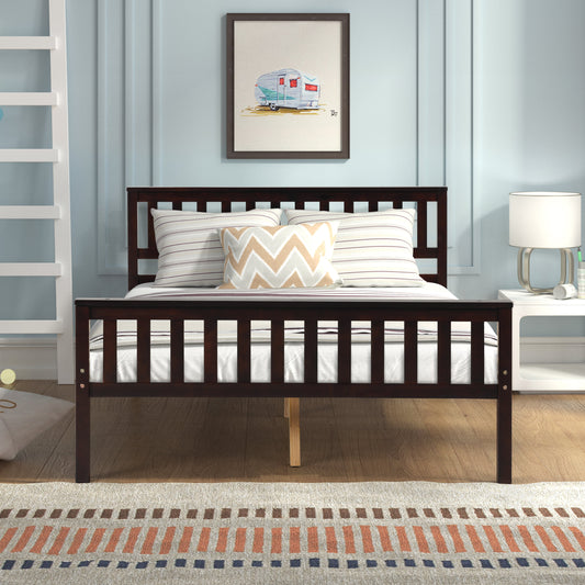 Sesslife Wood Platform Bed Frame, Espresso Full Bed Frame with Headboard and Footboard, Wooden Slats and Center Legs, Full Size Bed No Box Spring Needed