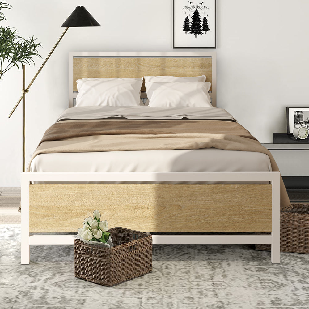 SESSLIFE Black Full Metal Bed Frame, High Metal Platform Bed w/ Wood Headboard, Adults Kids Modern Bed Frame, Mattress Foundation, No Box Spring Needed, Easy Assembly