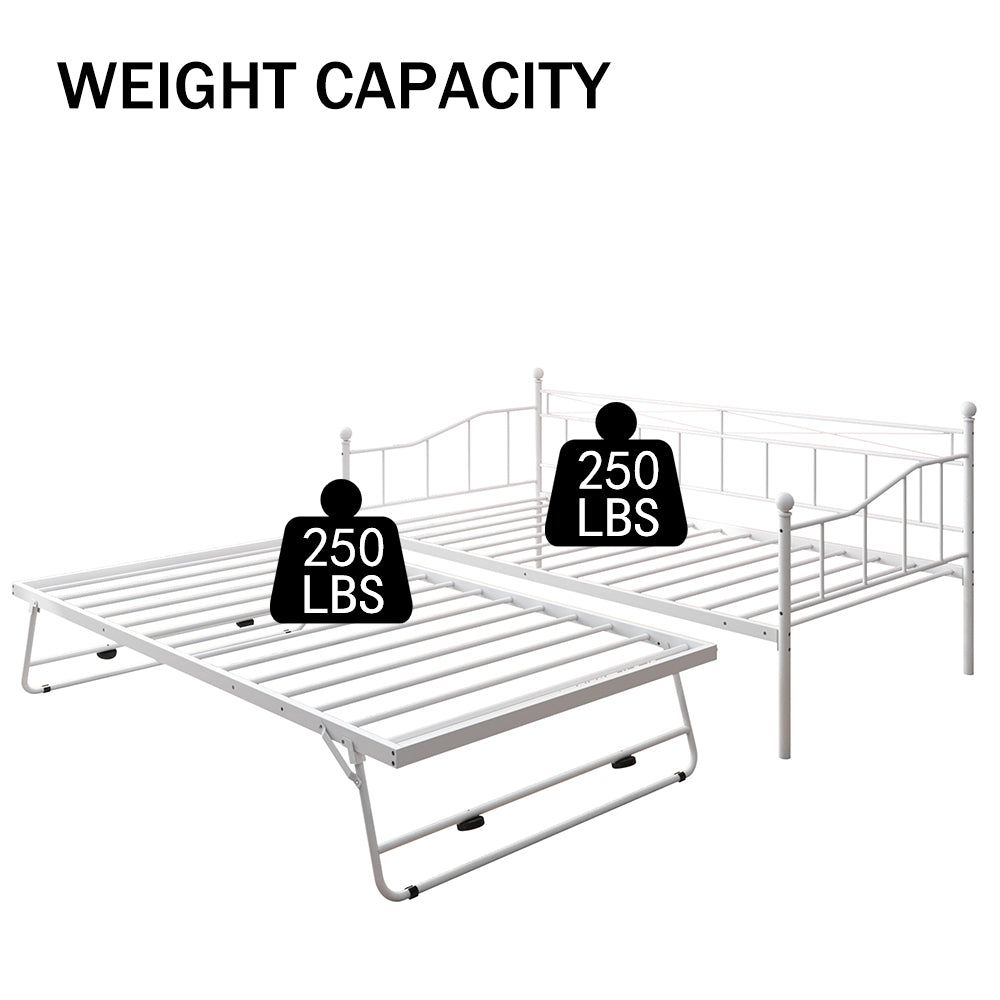 Sesslife Twin Size Daybed, Metal Sofa Bed with Adjustable Trundle, White