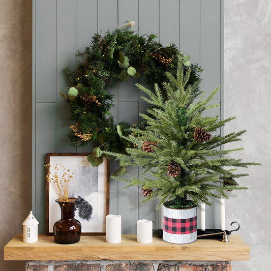 SESSLIFE Mini Christmas Tree for Tabletop, 2FT Table Top Potted Christmas Trees with 70 Branch Tips and Pine Cones, Green Christmas Tree for Desktop Fireplace, Indoor Christmas Decorations, X1247