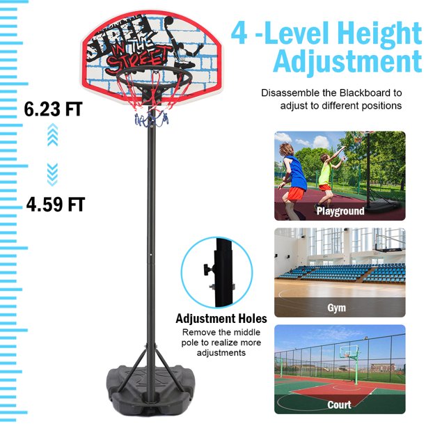 Basketball Hoop Outdoor, SESSLIFE Portable Basketball Hoop with Wheels, 4.59ft - 6.23 Height-Adjustable Basketball System for Kids Teens Adults, Basketball Goal Game Play Set, Red/Black/Blue