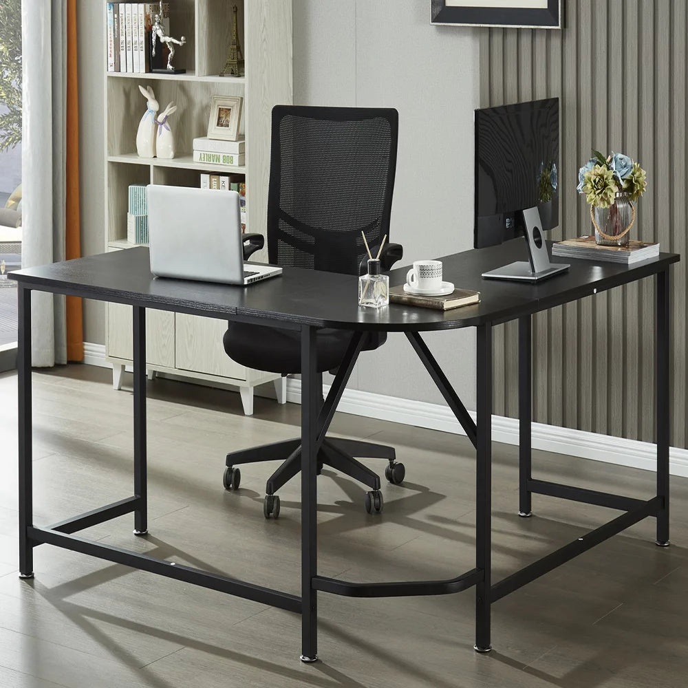 Large Computer L-Shaped Desk, White Writing L-Shaped Desk，Modern Study L-Shaped Desk with Metal Frame，Large 2 Person Table for Home Office Workstation