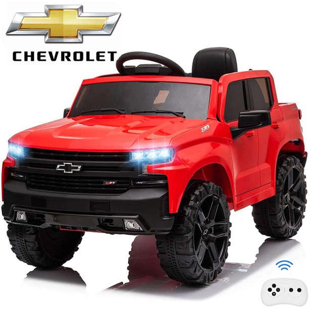 Chevrolet Silverado Kids Ride on Car, 12V Ride on Toy with Remote Control, 4 Wheels Suspension, Safety Belt, Electric Car with MP3 Player, LED Lights, Red, X437