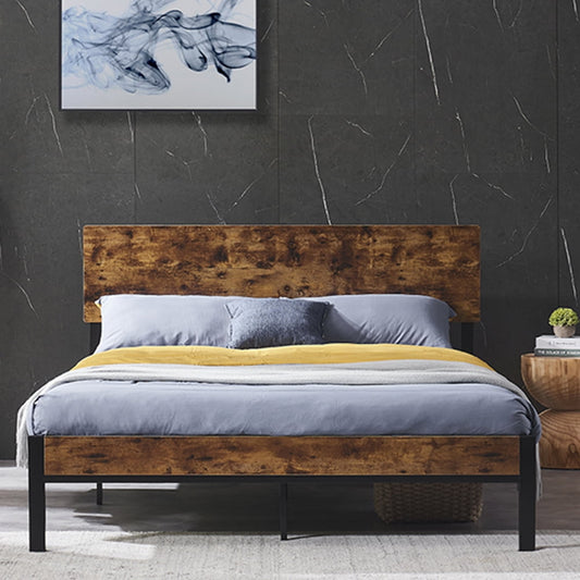 SESSLIFE Queen Platform Bed Frame, Metal Full Bed Frame with Wooden Headboard and Footboard, Queen Size Bed Frame No Box Spring Needed, Bedroom Dorm Furniture, Black Bed Frame 600 LBS, X1266