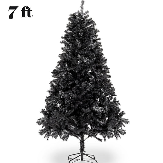 SESSLIFE Snow Flocked Christmas Tree, 7 Ft Artificial Christmas Tree with 1800 Tips, Iron Base, Hinged Xmas Tree Christmas Decorations for Home Office Store, Black