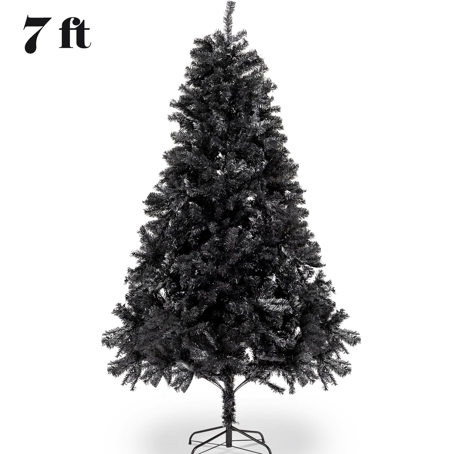 SESSLIFE 7 Feet Christmas Tree with 1800 Tips, Hinged Pine Tree Artificial Xmas Tree with Metal Base, Black Flocked Christmas Tree for Indoor Outdoor Holiday Christmas Decorations