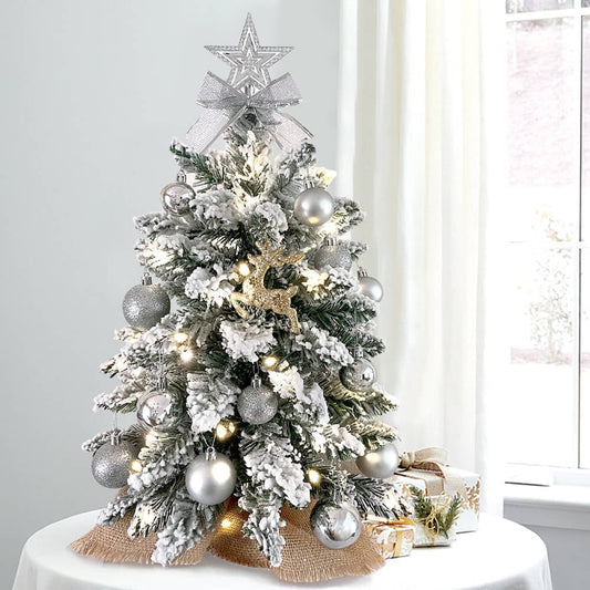 SESSLIFE Mini Christmas Tree for Tabletop, 20 Inches Table Top Christmas Trees with Lights, Small Flocked Christmas Tree for Desk Tabletop Fireplace, Indoor Christmas Tree Decorations, Silver, X1245