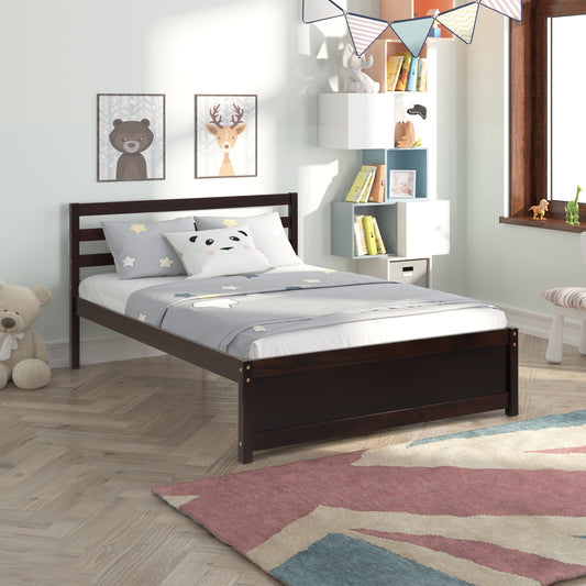 Solid Wood Bed Frame for Kids Teens Adults, Sesslife Full Platform Bed Frame with Headboard, Full Bed Frame No Box Spring Needed, Espresso