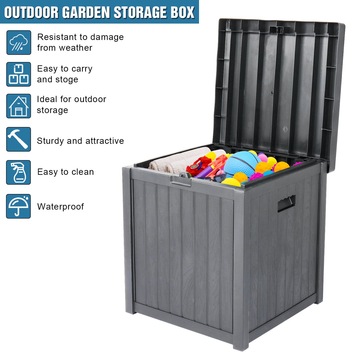 Sesslife Outdoor Storage Box, 51 Gallon Gray PP Plastic Waterproof Deck Storage Box Bench, Indoor/Outdoor Storage Bin Container for Patio Cushions, Garden Tools and Pool Toys