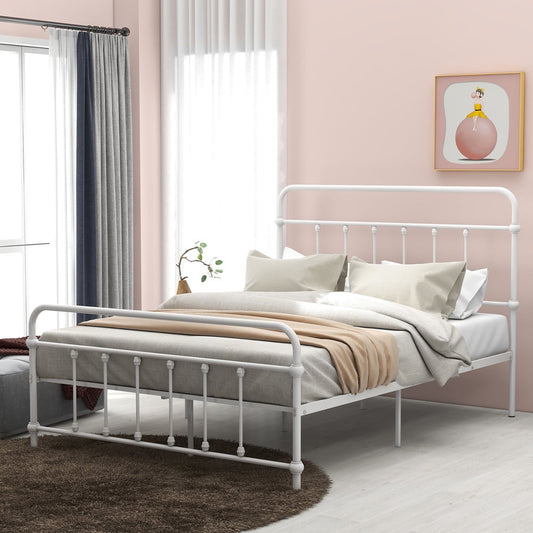 Full Bed Frame Metal, Sesslife White Full Bed with Slats Support, Full Size Platform Bed Frame with Headboard and Footboard, No Box Spring Needed, 400LBS Weight Capacity