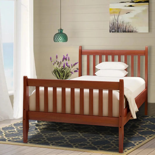 Twin Platform Bed, Sesslife Pine Wood Bed Frames with Headboard and Footboard, Twin Size Beds No Box Spring Needed, Modern Bed for Boys Girls Room, 80" L X 41.3" W X 40.4" H, Oak