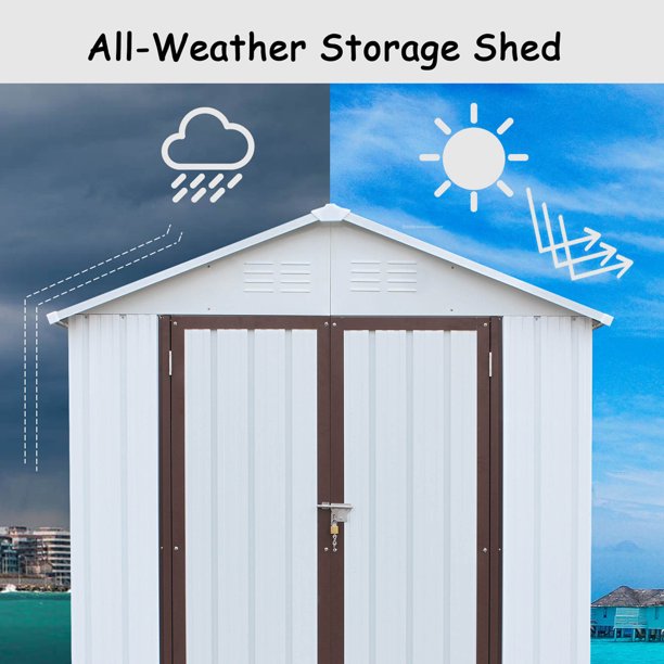 Sesslife Tool Storage Shed, 6 x 4 Ft Storage House with Vents, Hooks, Galvanized Steel Garden Shed with Hinged Door and Padlock, 75.6" Tall Verticle Outdoor Storage Shed for Patio Lawn Backyard, White