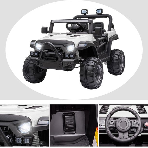 Four Wheels Car with Remote Control, SESSLIFE Kid Ride on Cars with MP3 Player, Lights, Safety Belt, Suspension, 3 Speeds, Electric Car for Age 3-5 Boys Girls Christmas Gift, White, X1740