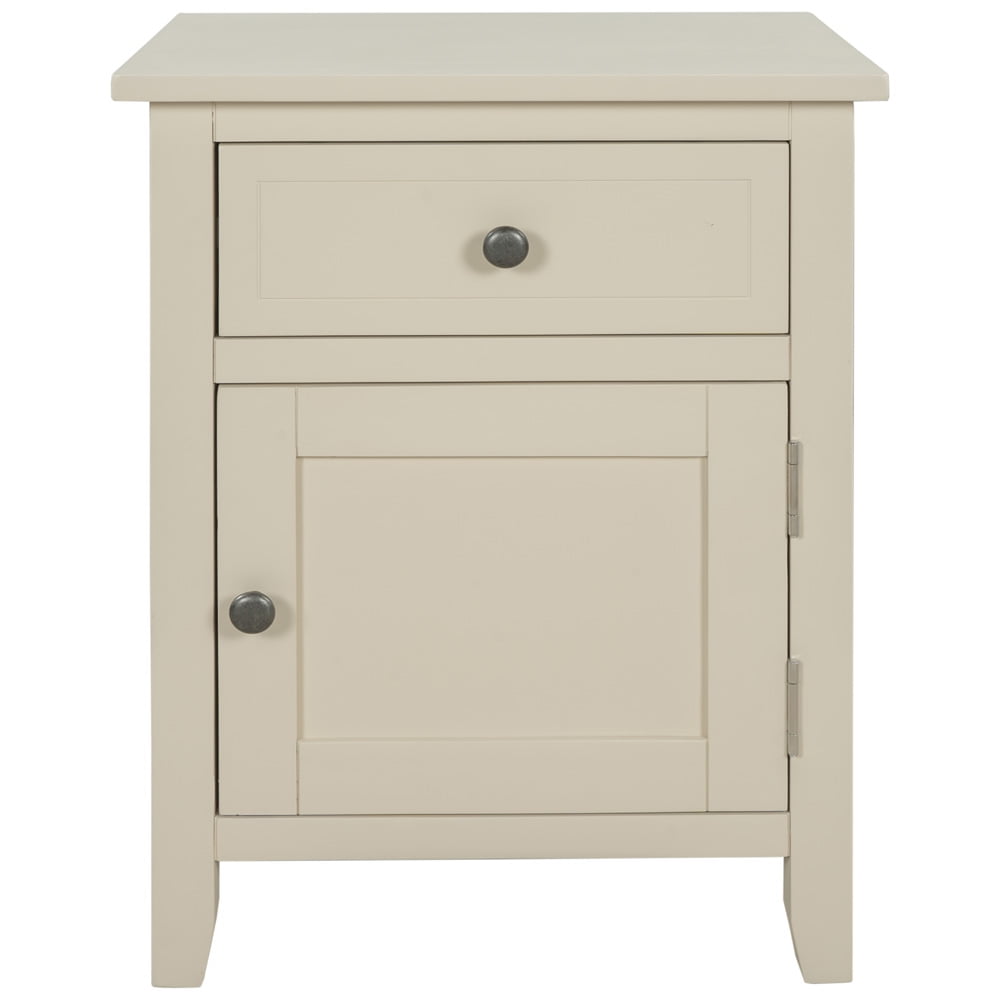 Beige Nightstand with Drawer, Sesslife Storage End Table with 1 Bottom Cabinet, Wood Bedside Table with Storage Space, Modern Night Stand with 4 Legs