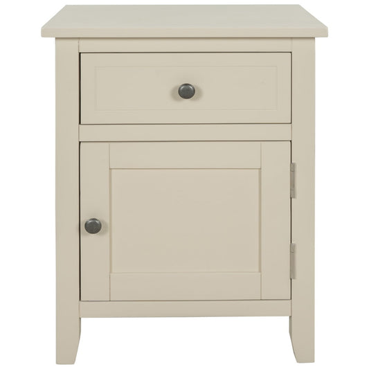 Beige Nightstand with Drawer, Sesslife Storage End Table with 1 Bottom Cabinet, Wood Bedside Table with Storage Space, Modern Night Stand with 4 Legs