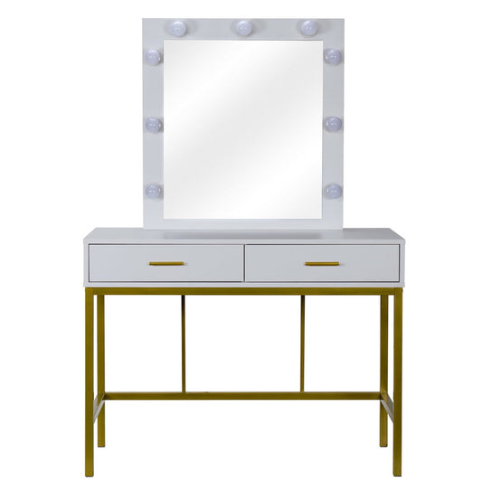 Makeup Vanity Table, SESSLIFE Wooden Vanity Desk with Storage Drawers, Makeup Desk with Mirror and 9 Lights, White, X203