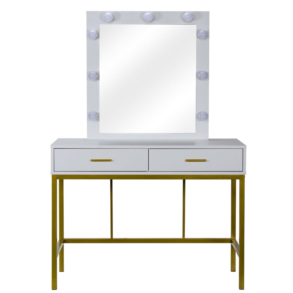 Wood Vanity Desk with Drawers, SESSLIFE Vanity Table with Lighted Mirror, Girls Woman Gift, White Modern Bedroom Furniture, X205