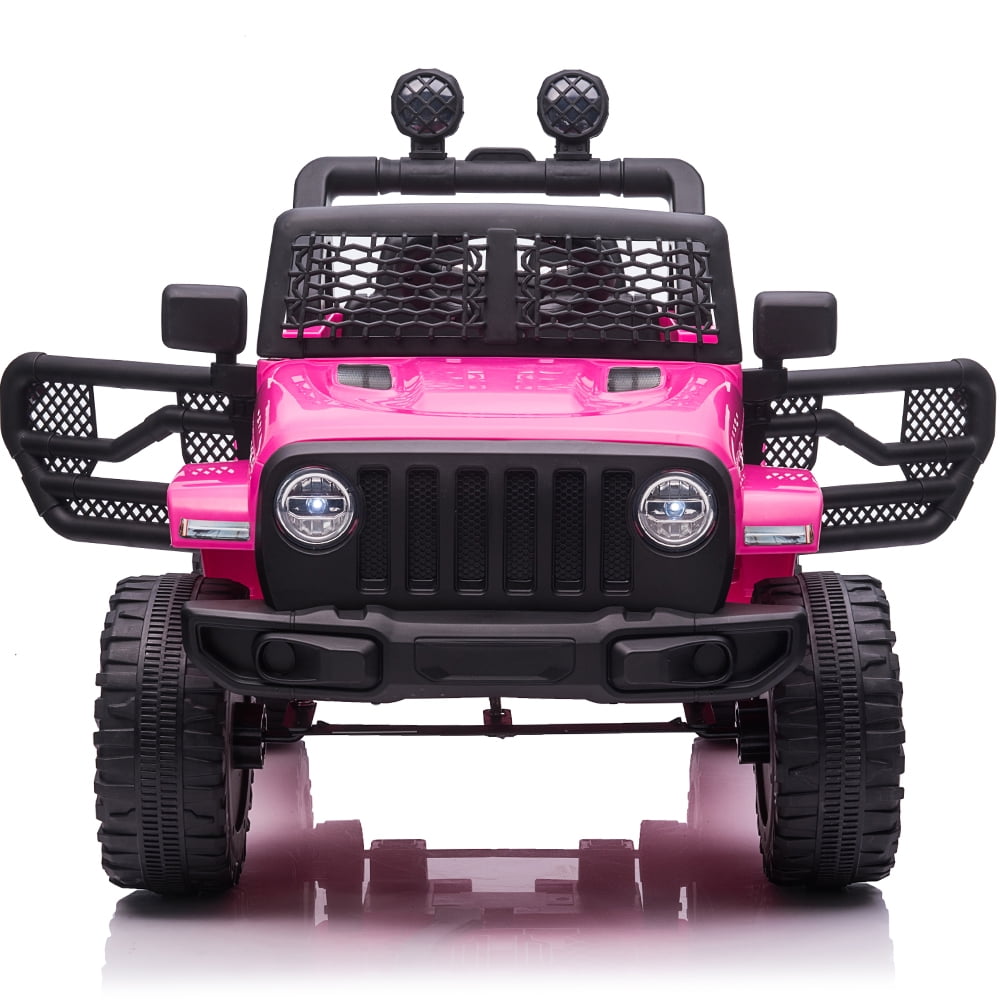 Kids Ride on Car with Remote Control, Sesslife 12V Electric Ride on Truck with LED Lights, Horn, Pull Rod, Seat Belt, 3-4 Ages Girl Ride on Toy for Birthday Gift, Rose