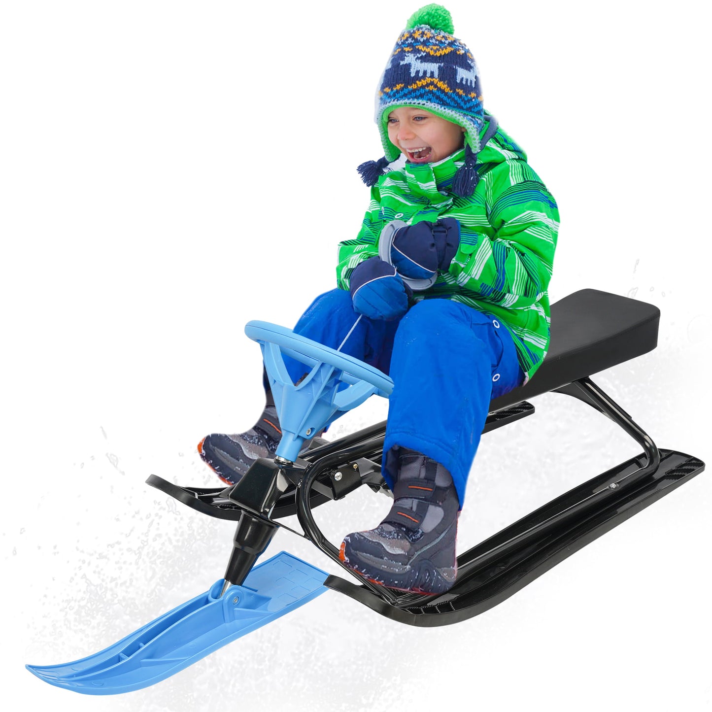 Sesslife Snow Racer Sled with Steel Frame, Pull Rope & Twin Brakes for Kids Age 4 & up, Blue