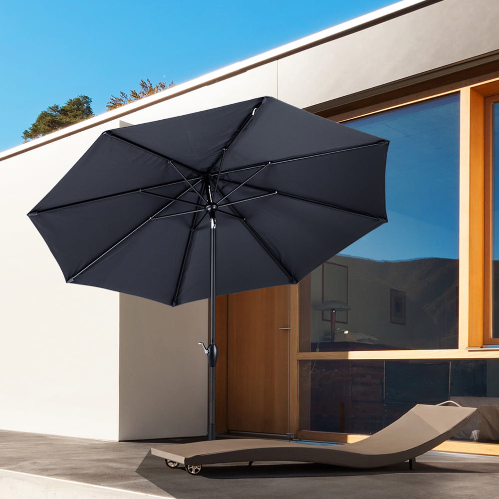 Sesslife Patio Umbrellas, 9' Outdoor Umbrella w/ Tilt Adjustment, UV-Resistant Fabric, 8 Ribs Market Table Umbrella with Crank, Gray