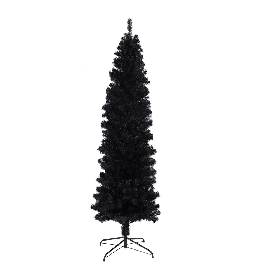 7.5 Feet White Pencil Artificial Christmas Tree, SESSLIFE Fade Xmas Tree w/900 Tips and Foldable Metal Stand, Outdoor Indoor Christmas Decoration Tree for Xmas Holiday Home Party Office, Black, X1353