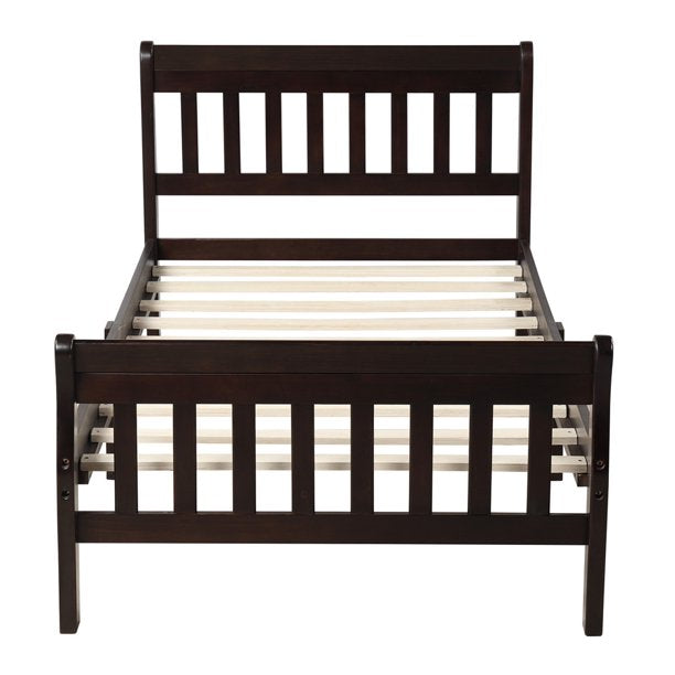 SESSLIFE Twin Bed Frame No Box Spring Needed, Wood Bed Frame with Headboard and Footboard, Pine Wood Construction, Twin Size Platform Bed Frame for Boys Girls, Easy to Assemble, Espresso, X3309