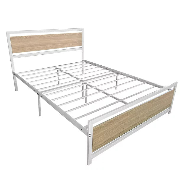 Sesslife White Metal Platform Bed No Box Spring Needed, Bed Frame with Headboard and Footboard, Queen Size Bed for Kids Teens Adults, X146