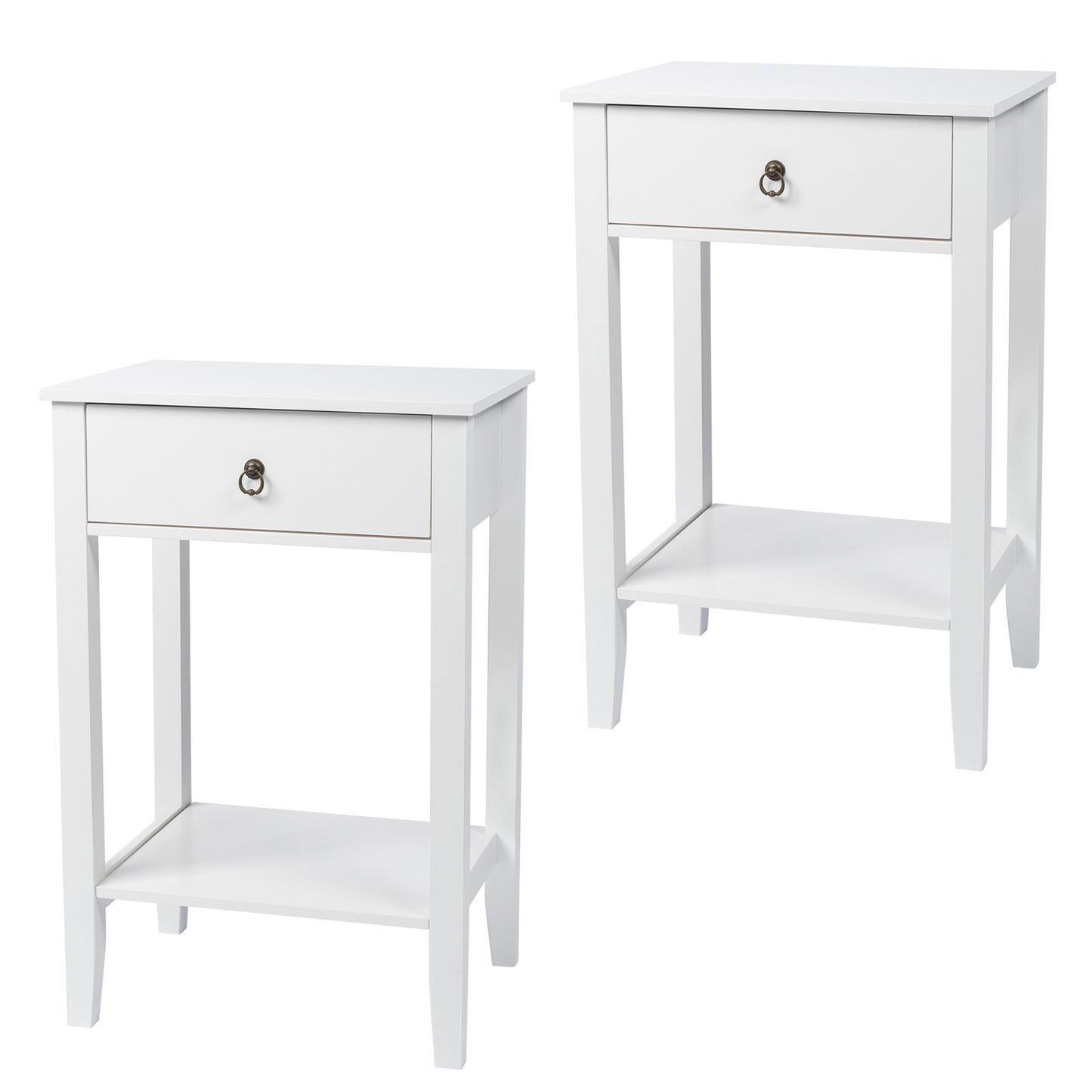 SESSLIFE End Side Table Set of 2 with a Drawer and a Shelf, Wood Bedside Table, Versatile Nightstand, Side Table for Home & Office, Gray