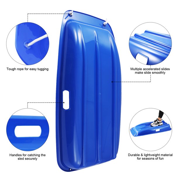 SESSLIFE Plastic Sleds for Kids Teens, 2 Packs Snow Sled with Pull Rope & 2 Handles， 02