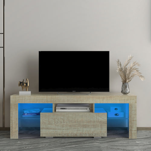 SESSLIFE Modern TV Stand for 55 Inch TV, Flat Screen TV Cabinet with 16-color RGB LED Lights, Console Entertainment Center Television Table for Living Room or Bedroom