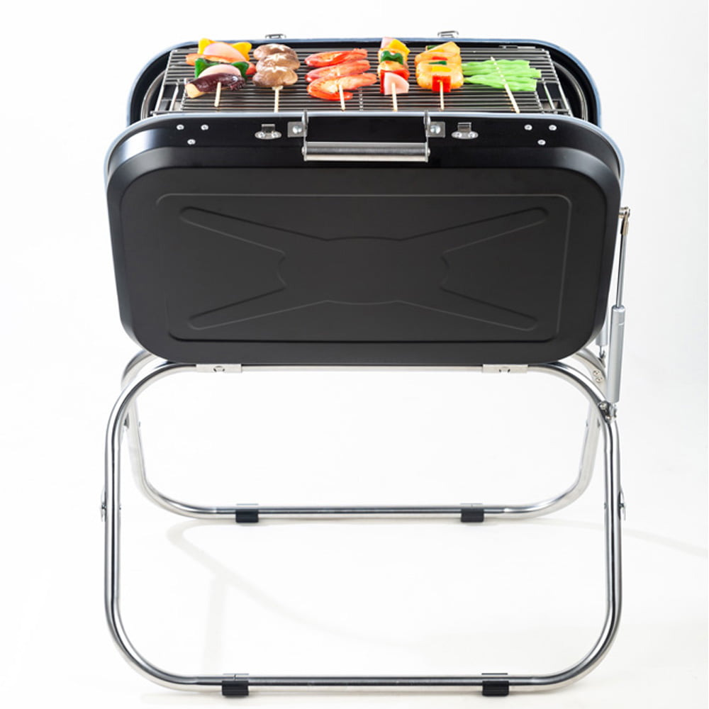 SESSLIFE Portable BBQ Grill, Folding Charcoal Grill for BBQ Cooking Camping, Stainless Steel Outdoor Grill with Suitcase for Patio Backyard Garden, Black, X728