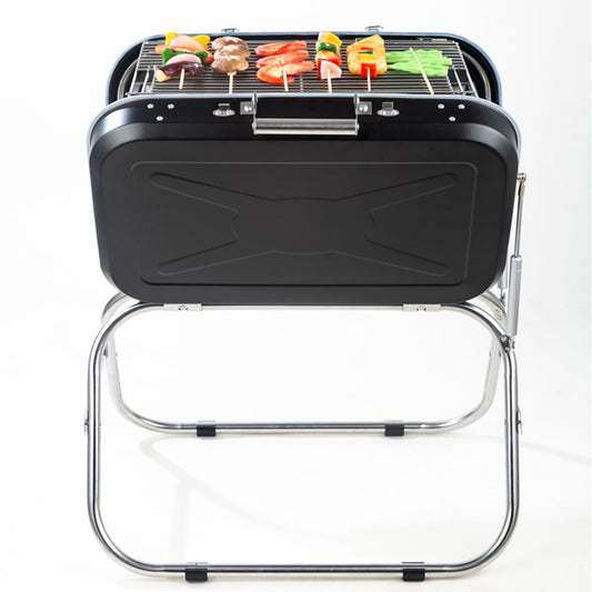 SESSLIFE Portable BBQ Grill, Folding Charcoal Grill for BBQ Cooking Camping, Stainless Steel Outdoor Grill with Suitcase for Patio Backyard Garden, Black, X728