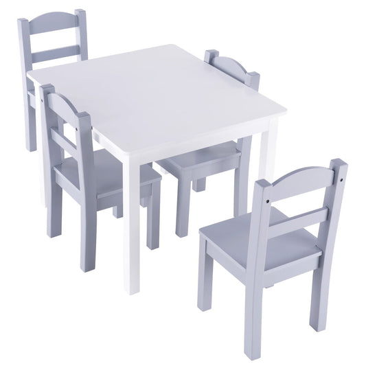 Kids Table and Chair Sets for Ages 3-8, Sesslife Wood Activity Table Set with 4 Chairs for Boys Girls, Kids Furniture Set with Rounded Corners, 5 Piece Modern Study Table Set, Gray and White