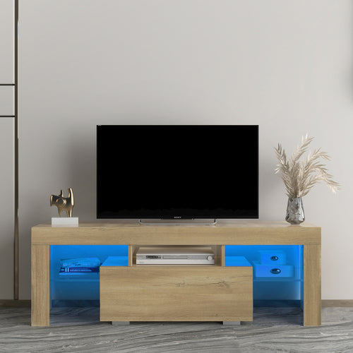 SESSLIFE Wood TV Stand for 55 inch TV, Wooden Entertainment Center Combination TV Cabinet with a Drawer, TV Console Stand Bookcase for Living Room Office