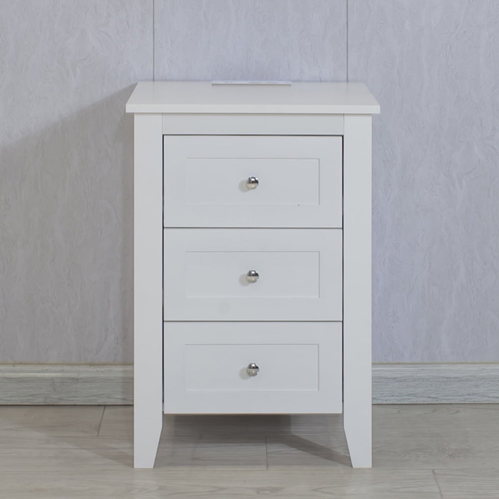 SESSLIFE Night Stand for Bedroom, Modern Nightstand with 3 Drawers and Charging Station, Storage Bedside Table with USB Ports & Power Outlets, Classic White Side Table for Living Room