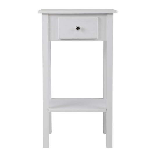 Wood Bedside Table with Drawer, SESSLIFE Tall End Table with Low Storage Shelf, Rustic Nightstand for Bedroom Dorm, 2-Tier Sofa Side Table Telephone Table for Living Room Office, White, X2341