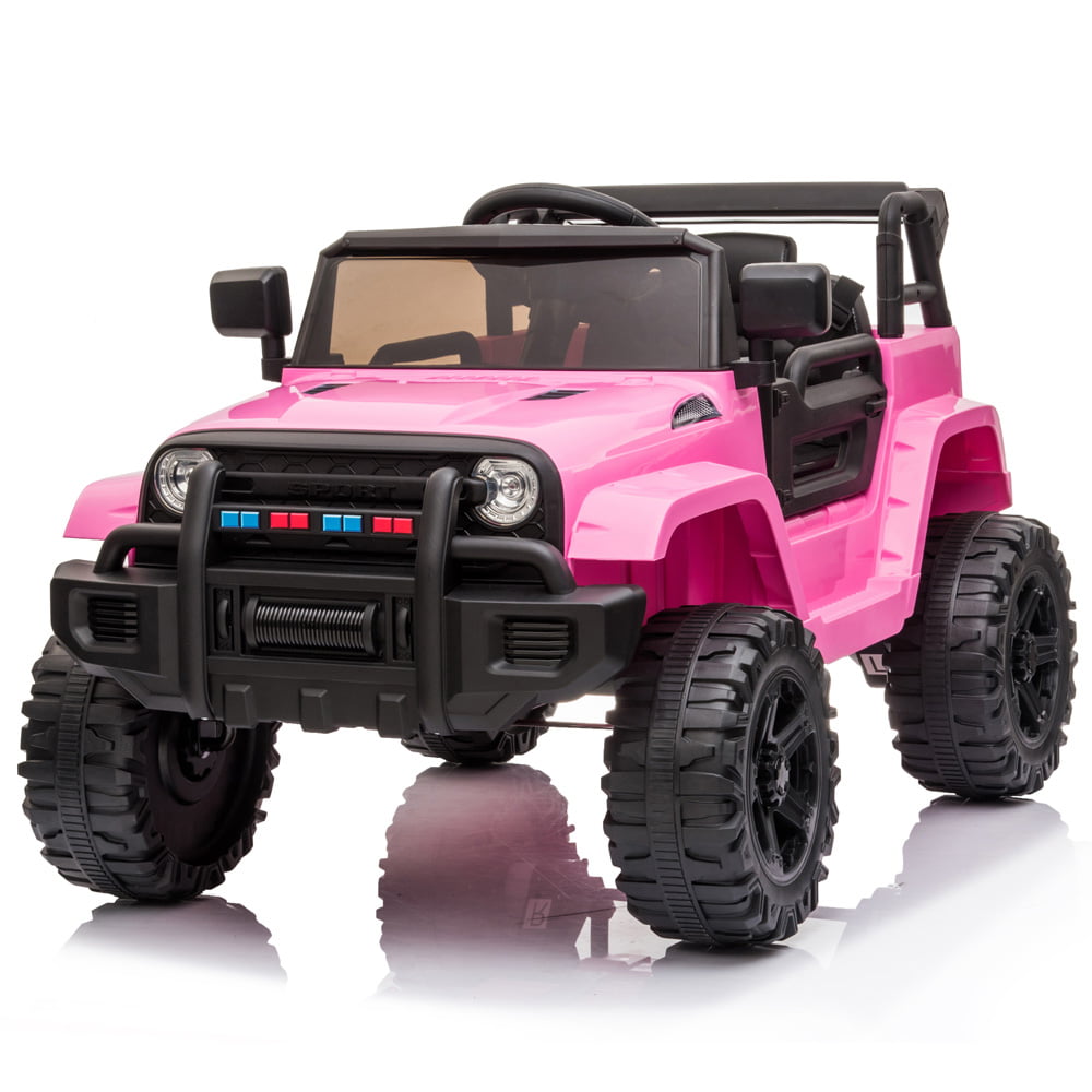 Sesslife Pink Ride on Cars with Remote Control, 12V Electric Ride on Toys with Music Player, USB Port, Radio, Headlights, Horn, Spring Suspension, Powered Ride on Truck Gift for 2-4 Year Old Girl