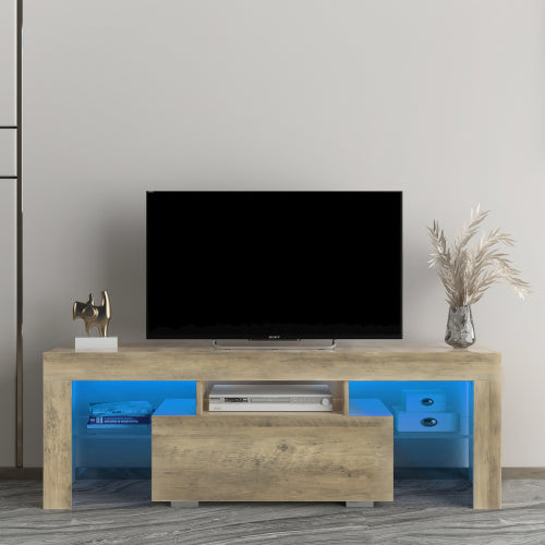SESSLIFE Modern TV Stand for 55 Inch TV, Flat Screen TV Cabinet with 16-color RGB LED Lights, Console Entertainment Center Television Table for Living Room or Bedroom