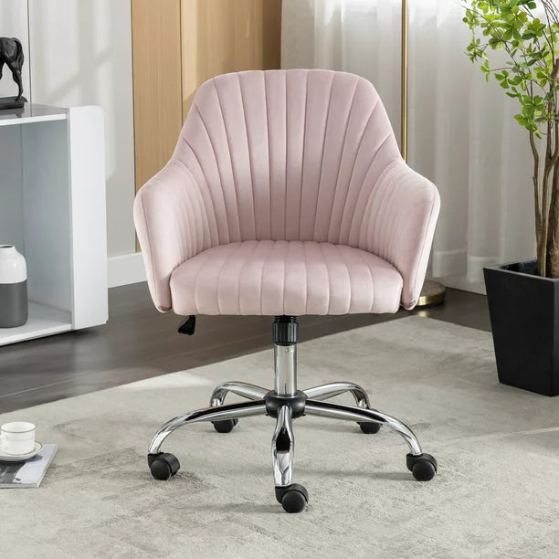 Sesslife Velvet Office Desk Chair, Height Adjustable Task Chairs, Modern Office Chair Makeup Chair, 360° Swivel Computer Chair, Mid Back Chair, Living Room Chairs, Gray