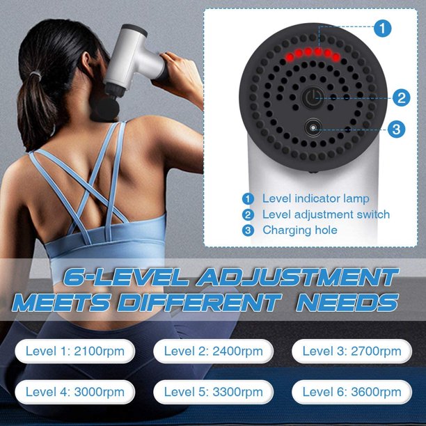 Massage Gun for Man Women, 6 Speed Portable Body Muscle Massager with 4 Massage Heads